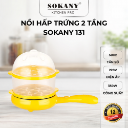 Nồi hấp trứng 2 tầng đa năng tự động ngắt nồi SOKANY 131 nồi hấp trứng bánh bao 350W có nắp