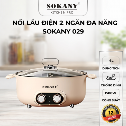 Nồi lẩu điện Sokany 029 nồi lẩu 2 ngăn dung tích lớn 6L công suất mạnh giữ nhiệt tốt tiện lợi