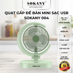 Quạt sạc tích điện hình mặt trăng quạt để bàn gấp gọn kèm đèn led 3 chế độ gió Sokany 004