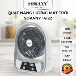 Quạt năng lượng mặt trời 6inch quạt để bàn sạc điện Sokany 14122 có đèn led tiết kiệm năng lượng