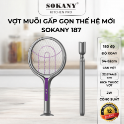 Vợt muỗi gấp gọn thế hệ mới Sokany 187 cán nối dài mặt vợt xoay 180 độ